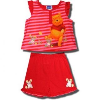 Winnie the Pooh Sleeveless, short pant pajamas in Red for Toddler Girls   4T: Clothing