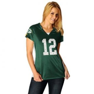 NFL Womens Green Bay Packers Aaron Rodgers Draft Him II Dk Green/White/Yellow Gold Short Sleeve Raglan V Neck Tee : Sports Fan T Shirts : Clothing