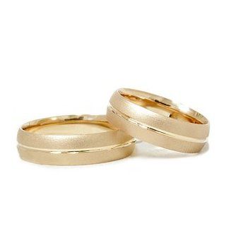 CHARMING Matching His Her Brushed Finish Wedding Bands 14K Yellow Gold: Jewelry