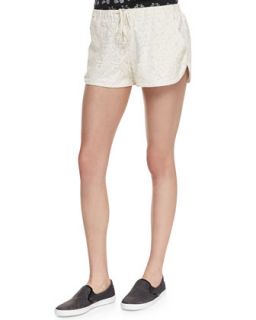 Womens Floral Crochet Track Shorts, Ivory   Cusp by Neiman Marcus   Ivory