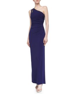 Womens One Shoulder Jersey Gown, Moody Blue   Laundry by Shelli Segal   Moody