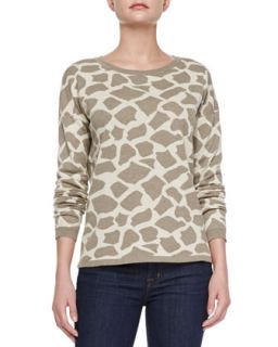 Womens Giraffe Jacquard Long Sleeve Pullover   Minnie Rose   Cargo/Platinum