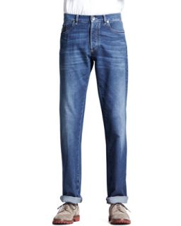 Mens Lightweight Medium Wash Jeans, Indigo   Brunello Cucinelli   Indigo