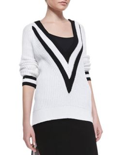 Womens Talia Plunging V Neck Ribbed Sweater   Rag & Bone   White (MEDIUM)