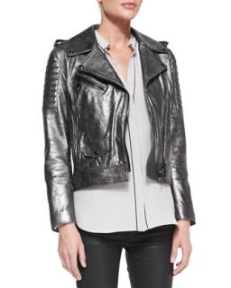Womens Metallic Leather Moto Jacket   Belstaff   Gunmetal (42/6)