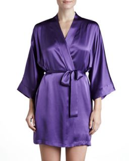Womens Silk Short Robe, Violet   Violet (MEDIUM)