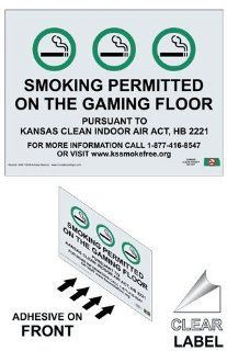 Smoking Permitted On Gaming Floor Label NHE 10826 Kansas Reverse : Enclosed Message Boards : Office Products