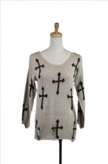 Sans Souci Oversized Grungy Sweater Top With Cross Print And Shredded Trim at  Womens Clothing store