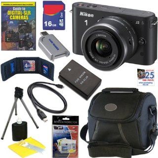 Nikon 1 J2 10.1 MP HD Mirrorless Compact Digital Camera System with 10 30mm f/3.5 5.6 VR 1 NIKKOR Zoom Lens (Black) + EN EL20 Battery + 9pc Bundle 16GB Accessory Kit  Camera And Video Accessory Bundles  Camera & Photo