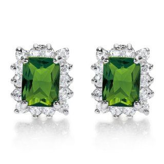 Rizilia Jewelry Appealing Well liked White Gold Plated CZ Emerald Cut Green Emerald Color Stud Earrings: Jewelry
