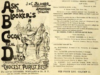 1889 Ad Blooker's Cocoa Dutch Amsterdam Bellevue Candy   Original Print Ad  