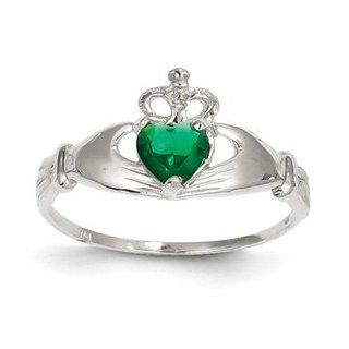 IceCarats Designer Jewelry Size 7.5 14K White Gold Cz May Birthstone Claddagh Heart Ring: IceCarats: Jewelry