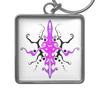 Tribal Mayan God Tattoo   pink purple Keychains