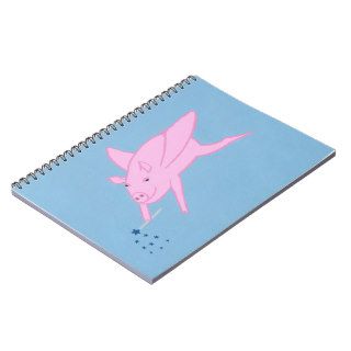 Pink Flying Pig Making Blue Stars Notebooks