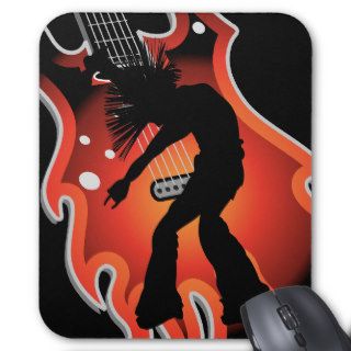 Punk Singer & Dancer Silhouette On Flame Guitar Mousepads