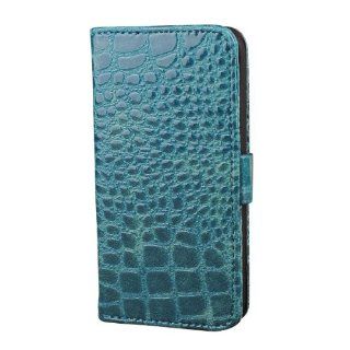 Card Wallet PU Leather Crocodile Stand Case Cover for Apple iPhone 5 + Pen Blue Cell Phones & Accessories