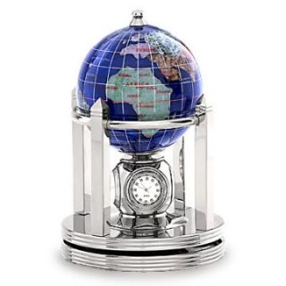 Kalifano Caribbean Blue 3 in. Gemstone Globe and Bright Silver Galleon Rotating Base   Globes