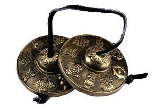 Tibetan Eight Auspicious Signs Tingsha Bell with Satin Case (Color Might Vary From the Picture), 2.75 Inches, and a Free Buddha Eyes Magenet, : Other Products : Everything Else