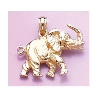 14k Gold Animal Necklace Charm Pendant, 3d Elephant Profile With Tusk: Million Charms: Jewelry