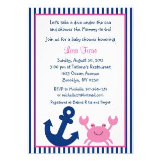 Nautical Pink Crab Baby Shower Invitations