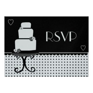 Black and White Wedding Cake on Stand "RSVP" Custom Announcements