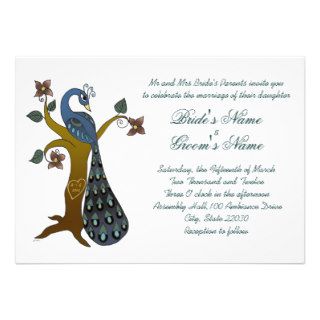 Peacock on a tree wedding invitation