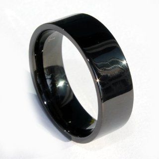 8mm Mens Black Titanium Solid Flat Pipe Wedding Band (Available in Sizes 5 17): Jewelry