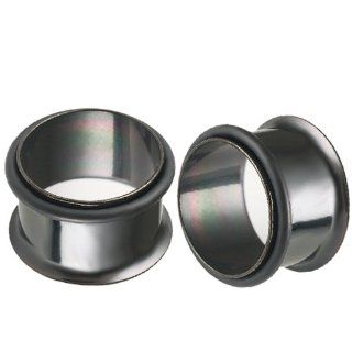 9/16 inch Gauges (13mm)   Black PVD Coated 316L Surgical Steel Single Flared Flare Tunnels Ear Plugs with Black o ring AFUJ   Ear Stretching Expanders Stretchers   Sold as a Pair Jewelry