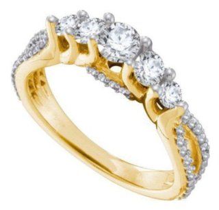 1 cttw 14k Yellow Gold Diamond Five Stone Round Brilliant Cut Diamond Engagement Ring (Real Diamonds 1 cttw, Ring Sizes 4 10) Jewelry