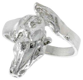 Sterling Silver Horse Head Ring Polished finish 3/4 inch wide, sizes 6   9: Jewelry