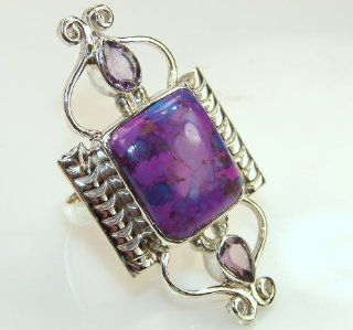 Copper Turquoise Women's Silver Ring Size: 9 1/2 12.20g (color: purple, dim.: 2, 1 1/4, 3/8 inch). Copper Turquoise, Amethyst Crafted in 925 Sterling Silver only ONE ring available   ring entirely handmade by the most gifted artisans   one of a kind wo