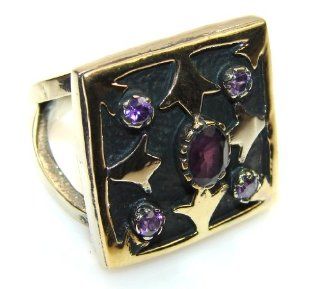 Amethyst Women Silver Tone Ring Size: 8 1/4 13.40g (color: purple, dim.: 1 1/8, 1 1/8, 3/8 inch). Amethyst Crafted in Silver Tone Metal only ONE ring available   ring entirely handmade by the most gifted artisans   one of a kind world wide item   FREE GIFT