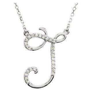 14k White Gold Alphabet Initial Letter J Diamond Pendant Necklace, 17" (GH Color, I1 Clarity, 1/8 Cttw) Stuller  Jewelry