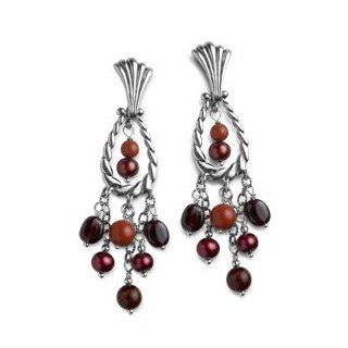 Southwest Spirit Sterling Silver Multi Gemstone Shades of Red Chandelier Earrings Carolyn Pollack Jewelry