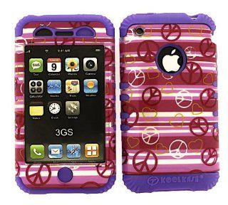 3 IN 1 HYBRID SILICONE COVER FOR APPLE IPHONE 3G 3GS HARD CASE SOFT LIGHT PURPLE RUBBER SKIN PEACE HEARTS LP TP1307 S KOOL KASE ROCKER CELL PHONE ACCESSORY EXCLUSIVE BY MANDMWIRELESS: Cell Phones & Accessories