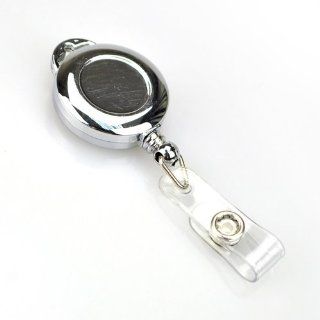 Retractable Chrome Color ID & Name Badge Holder Reel, With Belt Clip, SOLD INDIVIDUALLY : Office Products