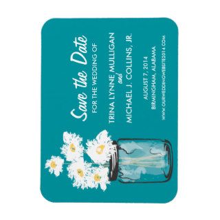 Mason Jar filled with White Daisies Save the Date Rectangular Magnets