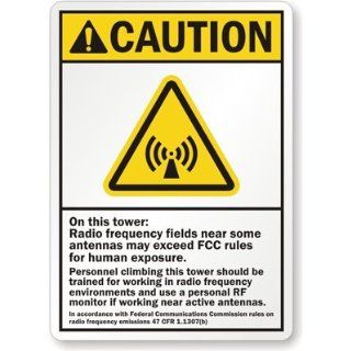 SmartSign Aluminum Sign, Legend "Caution: Radio Frequency", 14" high x 10" wide, Black/Yellow on White: Industrial & Scientific