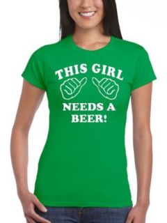 Junior This Girl Needs A Beer Irish Green T Shirt Tee: Clothing
