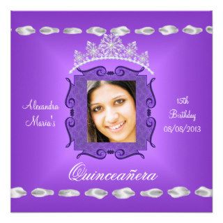 Quinceañera 15th Birthday Purple White Add Photo Custom Invitations