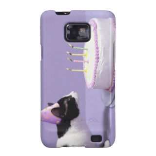 Cat wearing birthday hat blowing out candles on samsung galaxy SII covers