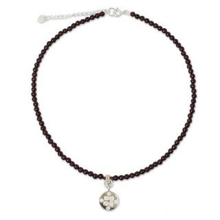 Garnet pendant necklace, 'Lucky Charm'   Garnet and Sterling Silver Choker: Jewelry