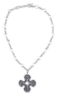 Sterling silver flower necklace, 'Medieval Chic': Jewelry