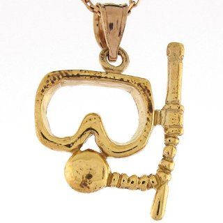 10k Real Yellow Gold 2.2cm Diver Scuba Snorkling Charm Pendant: Jewelry