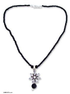 Quartz and onyx pendant necklace, 'Night Light': Novica: Jewelry