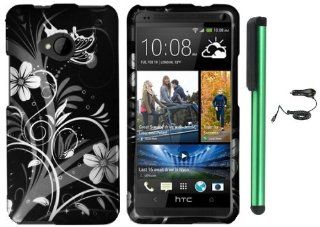 HTC One (M7) Combination   Premium Art Design Protector Hard Cover Case / Car Charger / 1 of New Assorted Color Metal Stylus Touch Screen Pen (Black Silver 2D Metal Skulls): Cell Phones & Accessories