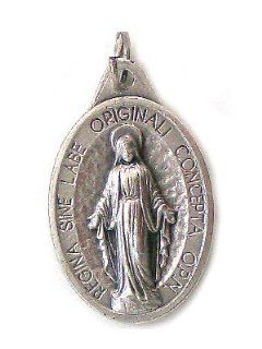 Our Lady of Grace Silver Plated Oxidized Medal   MADE IN ITALY: Jewelry