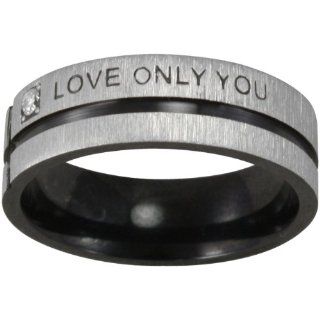 Black Tone Stainless Steel "Love Only You" Cubic Zirconia Band Ring: Dahlia: Jewelry