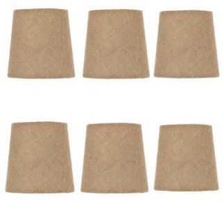 Upgradelights Set of 6 Rolled Edge Burlap Drum Chandelier Shades 4 Inch Clips Onto Bulb   Lampshades  