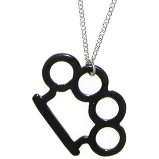 1 X 1.5" Brass Knuckles On 16" Chain, Ours Alone Quality Made in USA, in Black with Silver Finish Cora Hysinger Jewelry